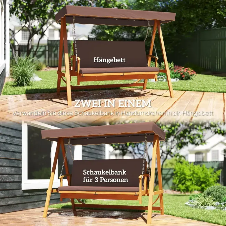 Hammock för 3 Personer och Liege-funktion Hållbar Sits Äkta
