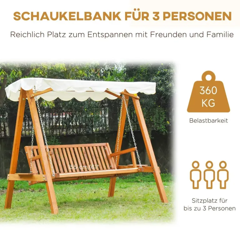 Hammock Massivt Lärkträ Trädgårdsgunga 3 Sits med Tak