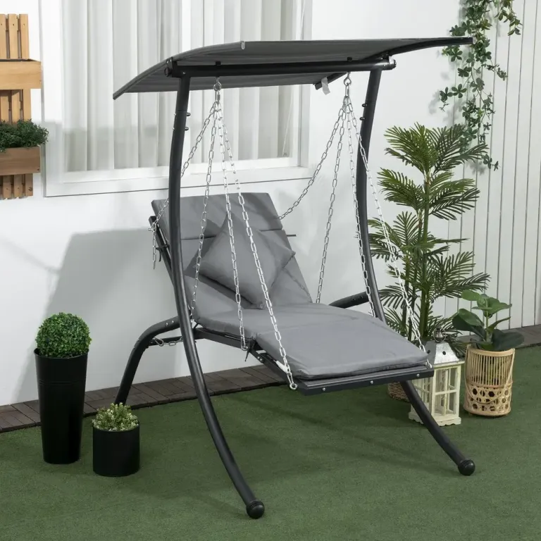 Hammock med Soltak och Dynor Trädgårdsgunga i Metall Hängstol
