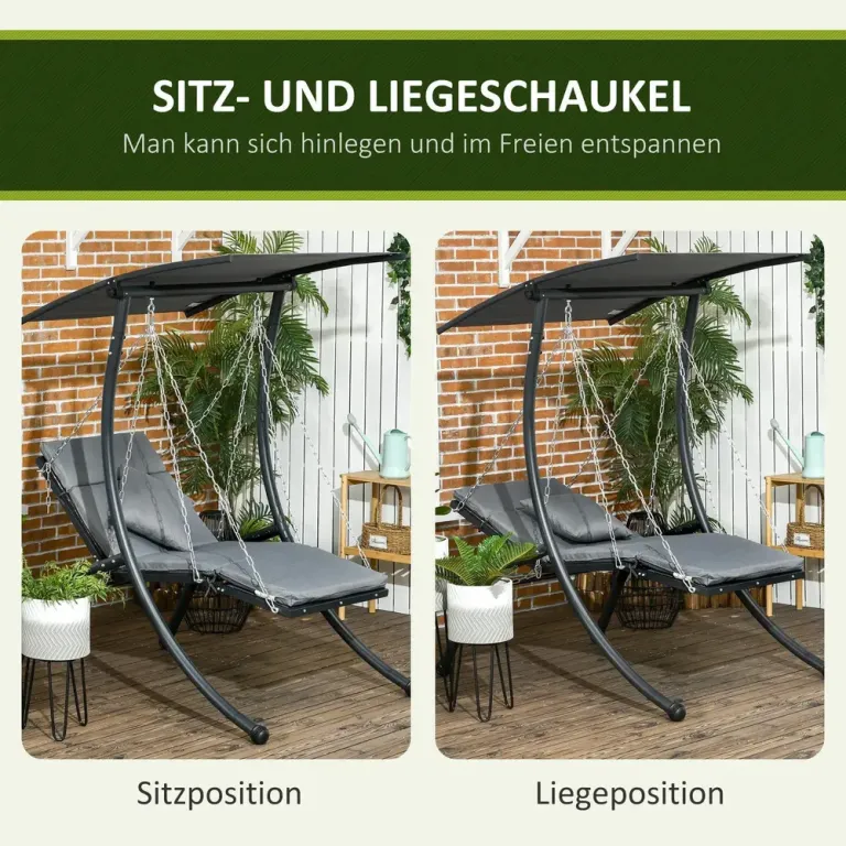 Hammock med Soltak och Dynor Trädgårdsgunga i Metall Hängstol