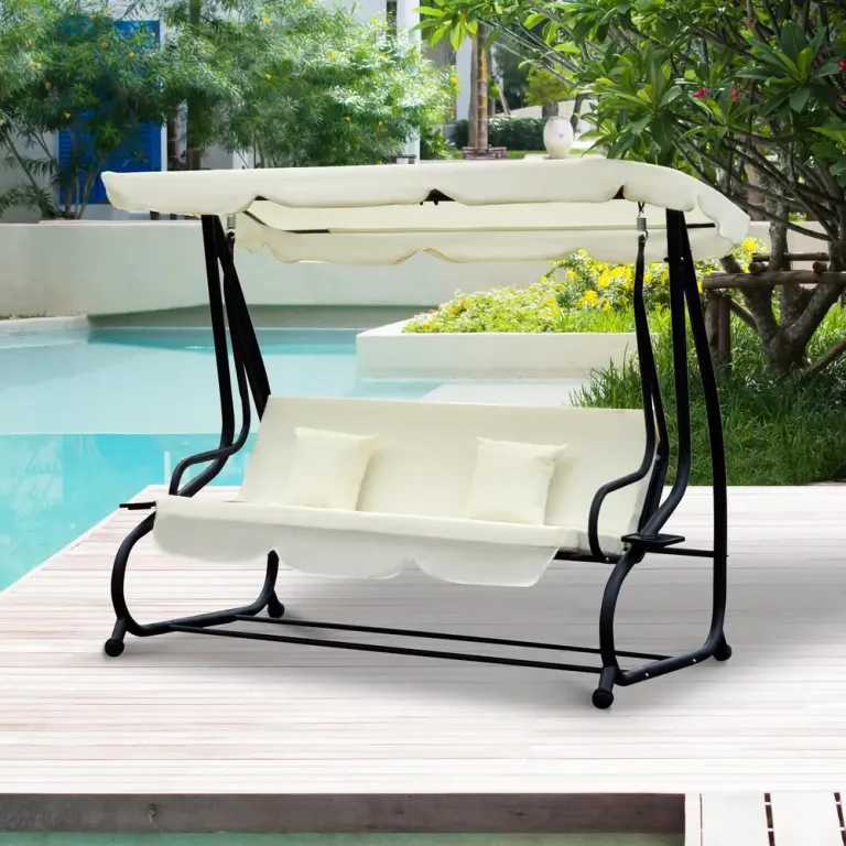 Hammock med Tak Trädgårdsgunga med Fällbart Ryggstöd 3-Sits