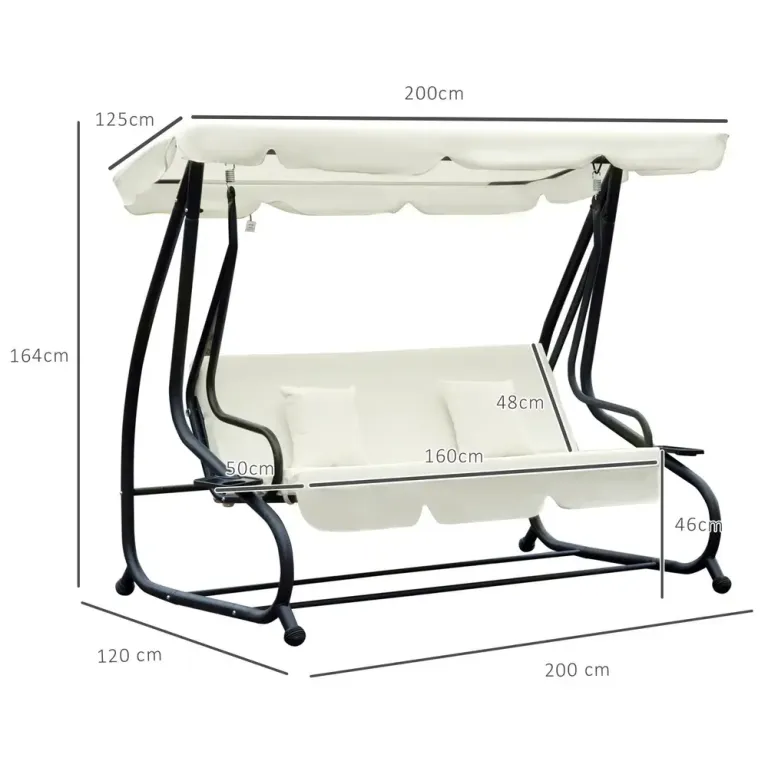 Hammock med Tak Trädgårdsgunga med Fällbart Ryggstöd 3-Sits