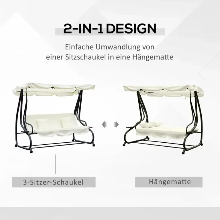 Hammock med Tak Trädgårdsgunga med Fällbart Ryggstöd 3-Sits