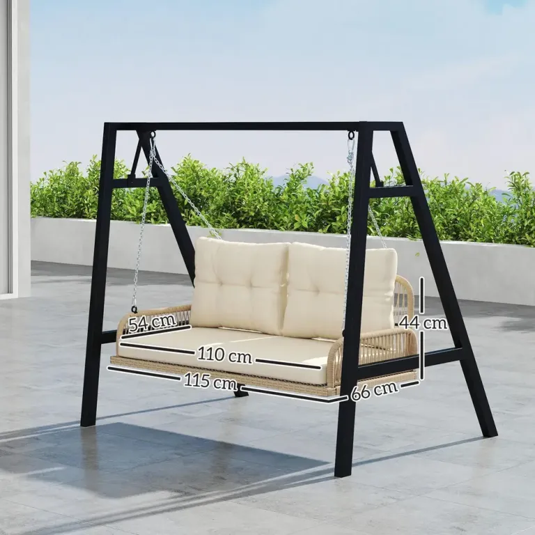Hammock Rottinggunga 2-Sits Beige Gungstol Personer Kuddar Stålram