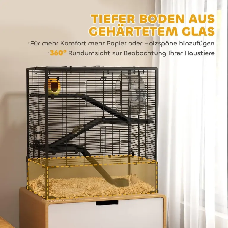 Gnagarbur 4-Vånings Bur Hamsterbur Nivåer Svart