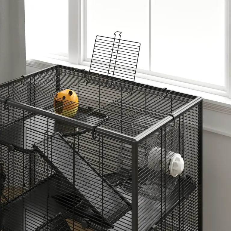Gnagarbur 4-Vånings Bur Hamsterbur Nivåer Svart