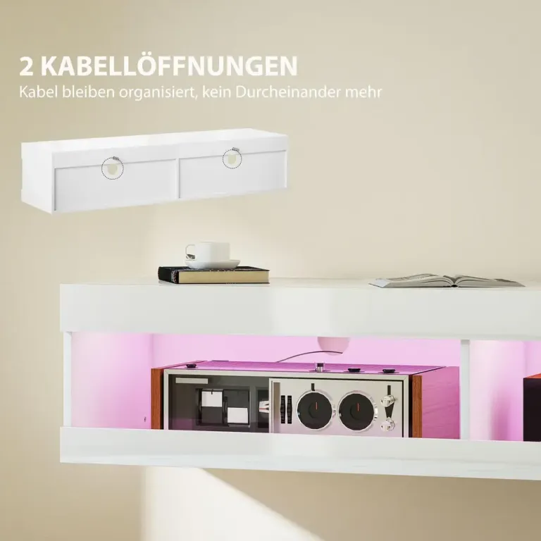 Hängande TV-Skåp med RGB LED-Belysning i 16 Bänk Väggmonterad