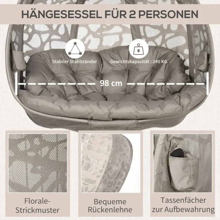 Hängstol för 2 Personer med Stativ Hänggunga med Dyna
