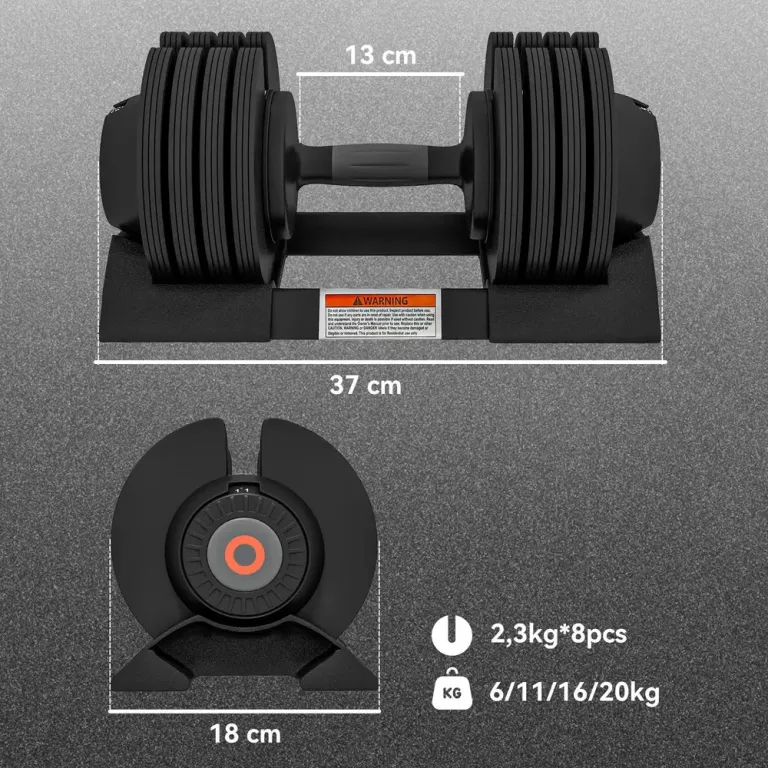 Hantel 6/11/16/20 kg med Förvaringsfack och Halkfria Justerbar Snabb