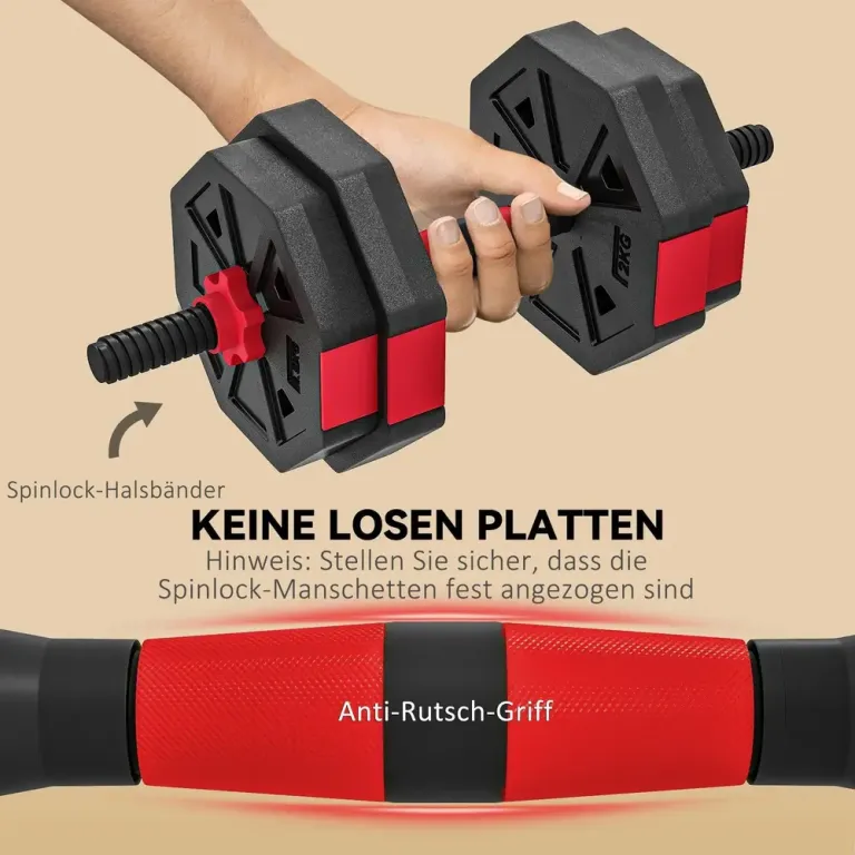 Hantelset 15 kg Röd Plast och Sand för Hemmagym 6 i 1