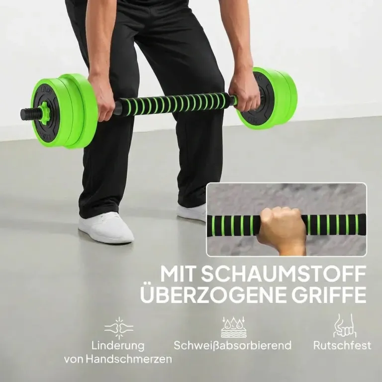 Hantelset 4 i 1 med Skivstång och Kettlebell Justerbar Grön