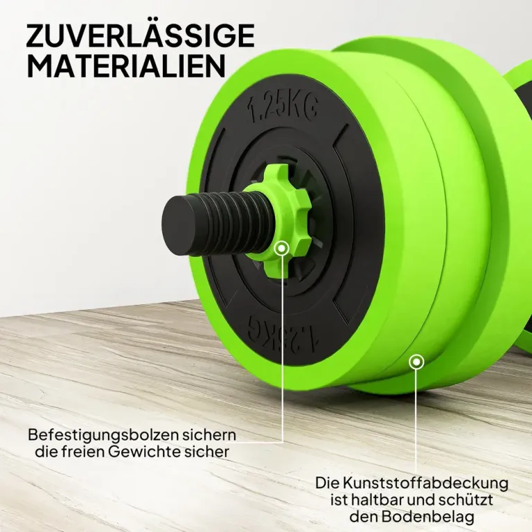 Hantelset 4 i 1 med Skivstång och Kettlebell Justerbar Grön