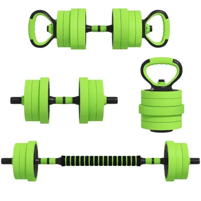 Hantelset 4 i 1 med Skivstång och Kettlebell Justerbar Grön