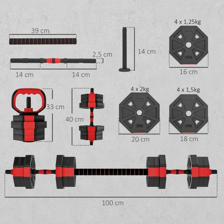 Hantelset 6 i 1 Röd Kompositmaterial för Hemmaträning 20 kg Rött