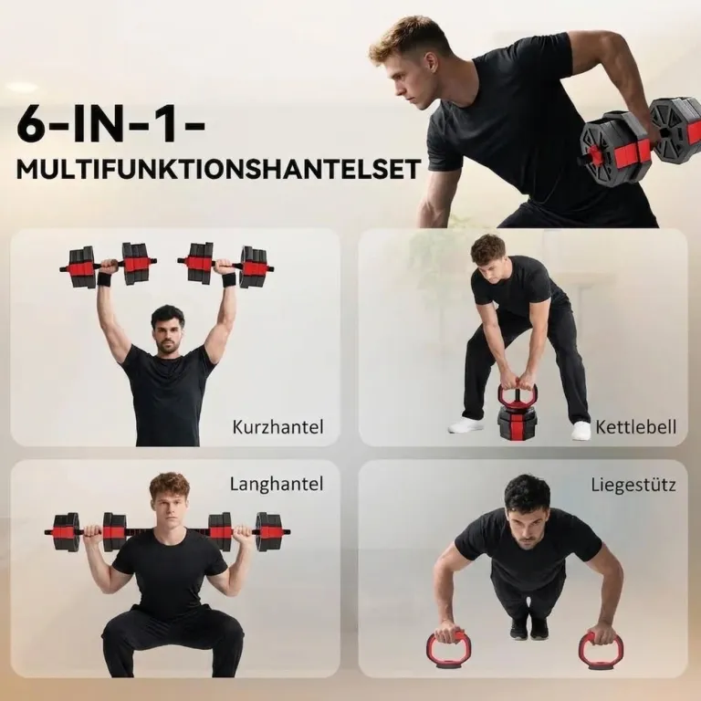 Hantelset 6 i 1 Röd Kompositmaterial för Hemmaträning 20 kg Rött