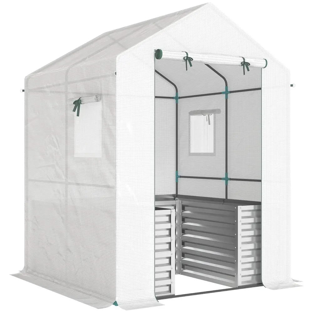 Tomatväxthus med Drivbänk Vit PE-Plast 141x141x190 Cm