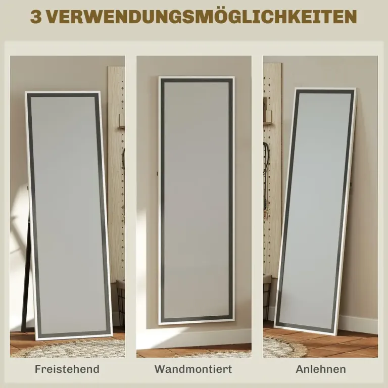 Helfigursspegel Golvspegel med MDF-Ram Grå/Vit