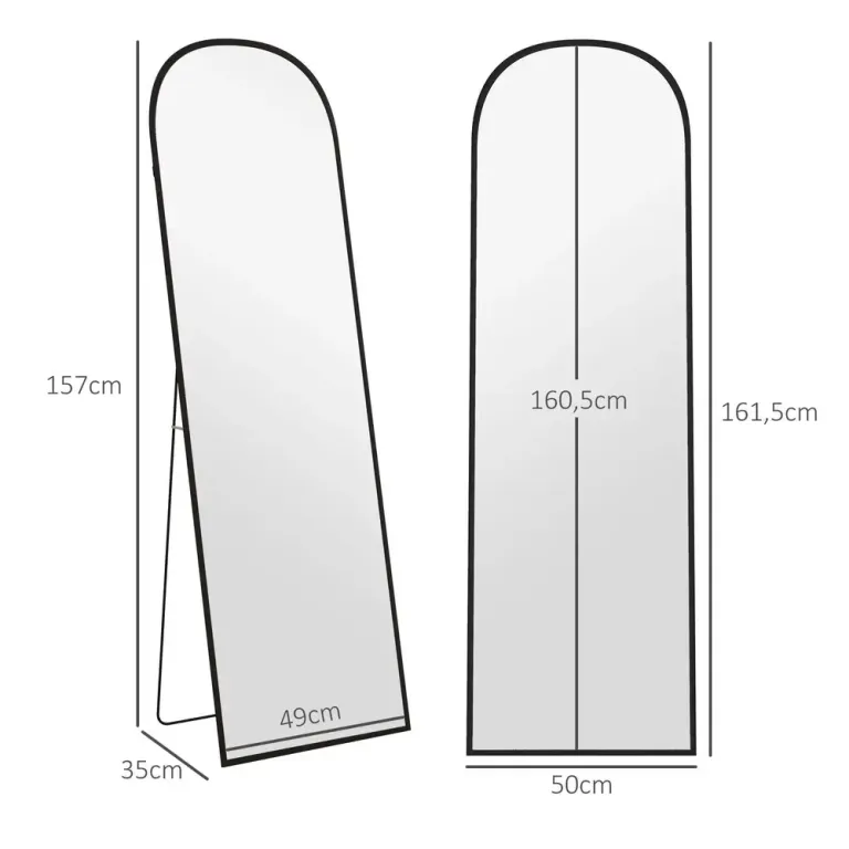 Helfigursspegel Golvspegel Svart Aluminiumram
