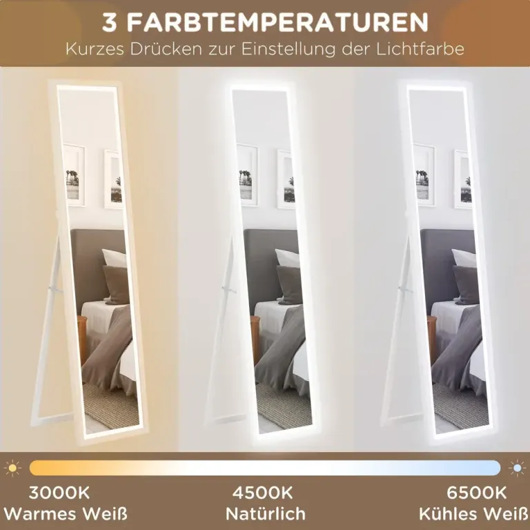 Helfigursspegel Golvspegel Vit Ram med Stativ