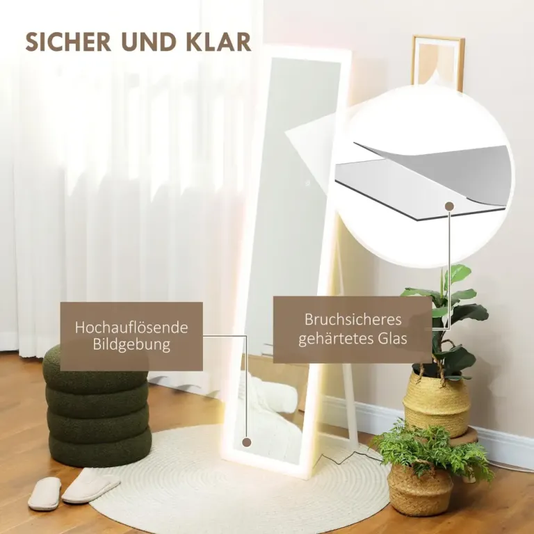 Helfigursspegel Golvspegel Vit Ram med Stativ