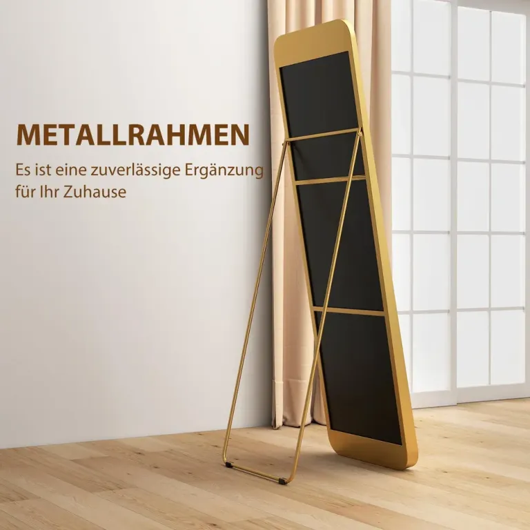 Helfigursspegel Lutande Golvspegel Metallram Guld
