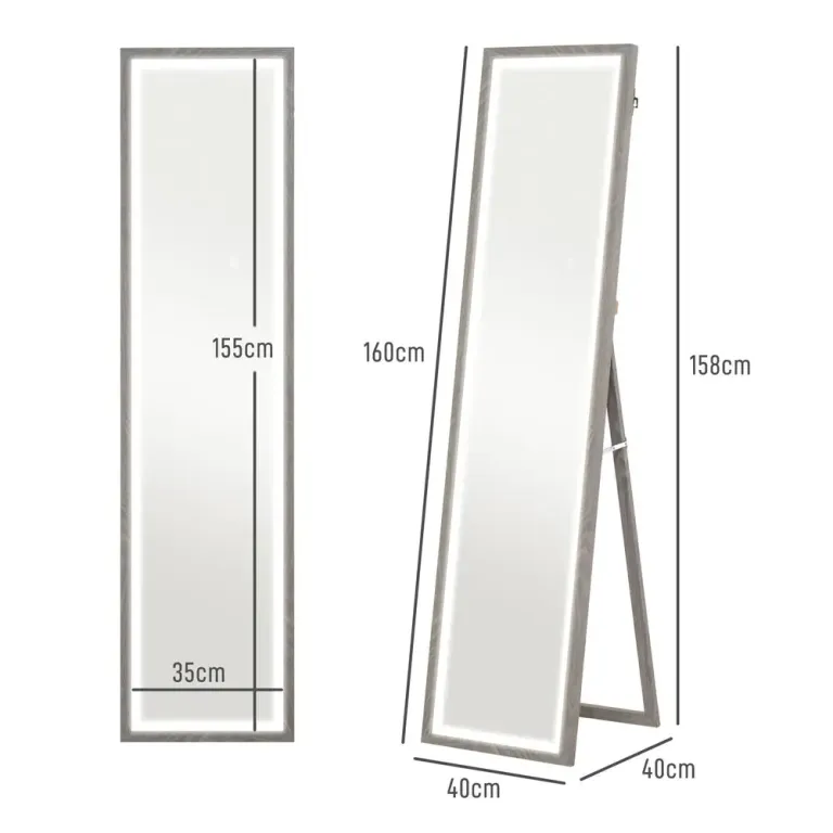 Helfigursspegel med LED & Touch Dimbar Grålook