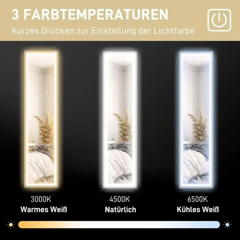 Helfigursspegel med LED & Touch Dimbar Grålook