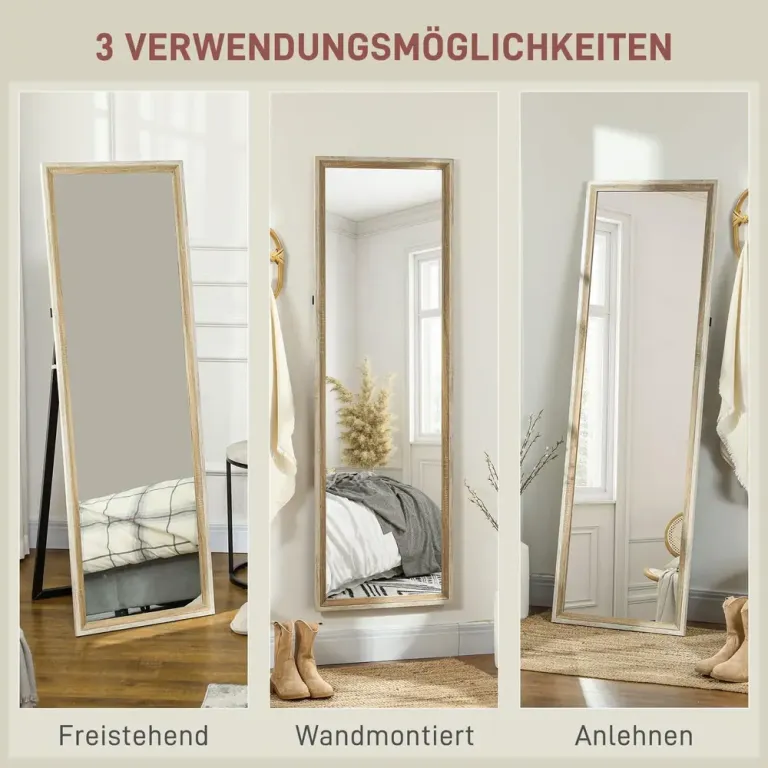 Helfigursspegel med MDF-Ram Natur Trälook