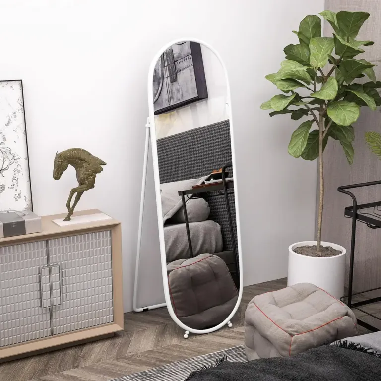 Helfigursspegel Oval Spegel Metallram Vit