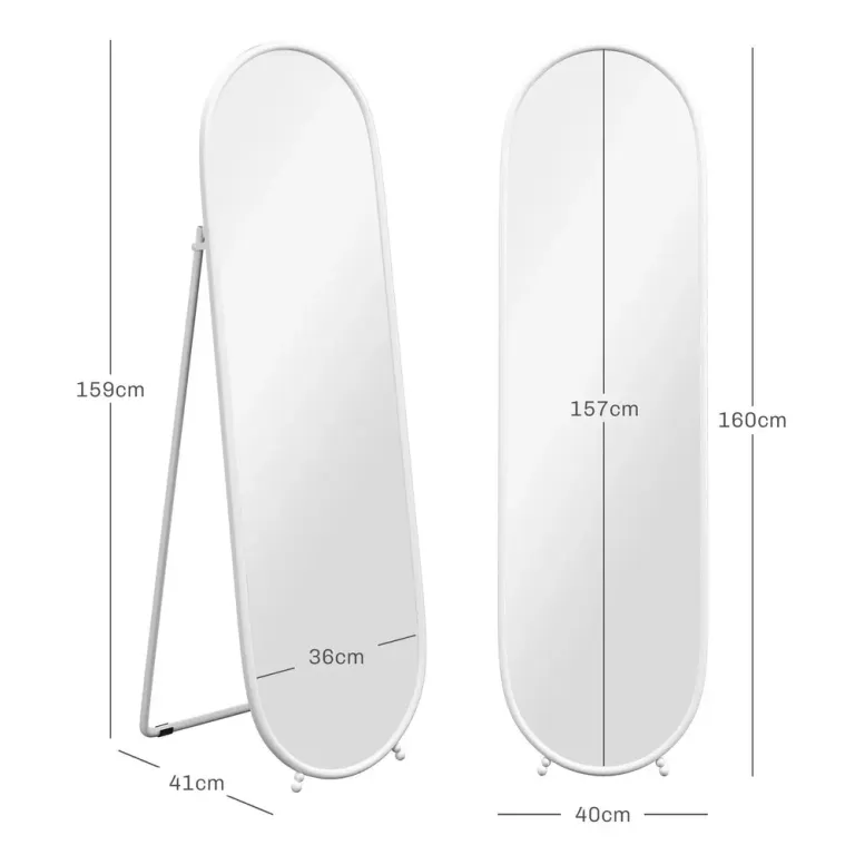Helfigursspegel Oval Spegel Metallram Vit