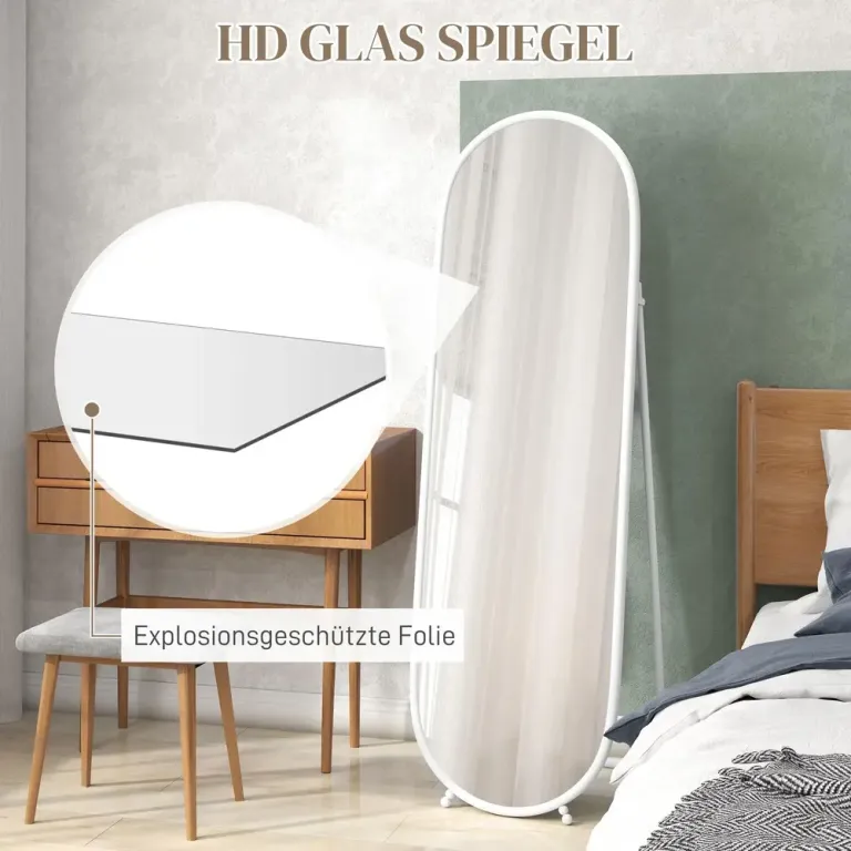 Helfigursspegel Oval Spegel Metallram Vit