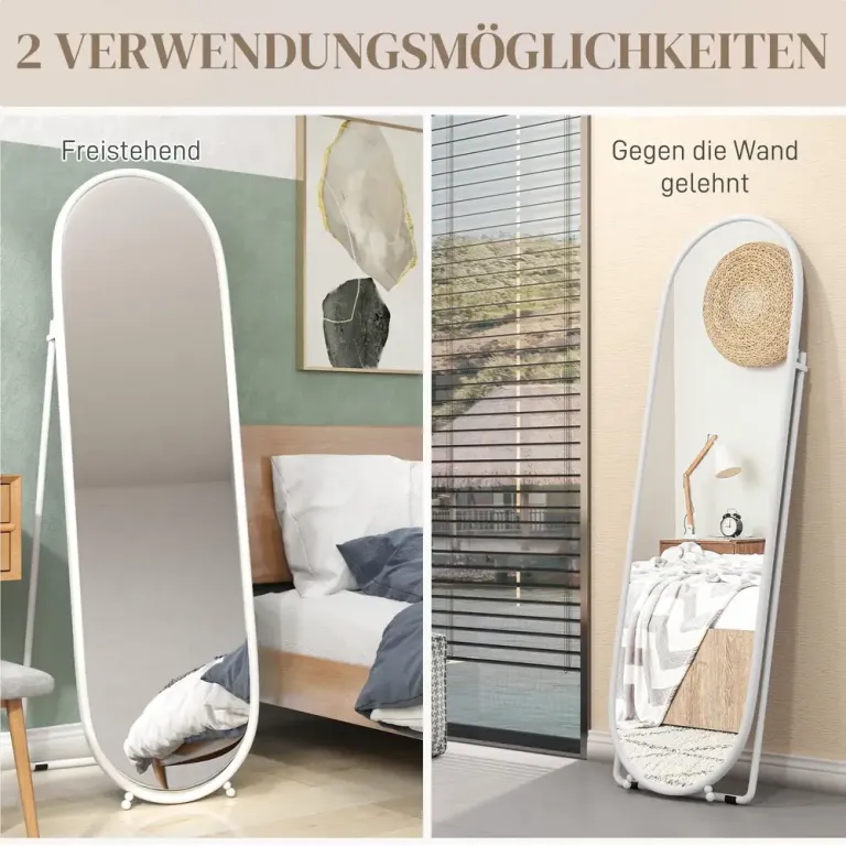 Helfigursspegel Oval Spegel Metallram Vit