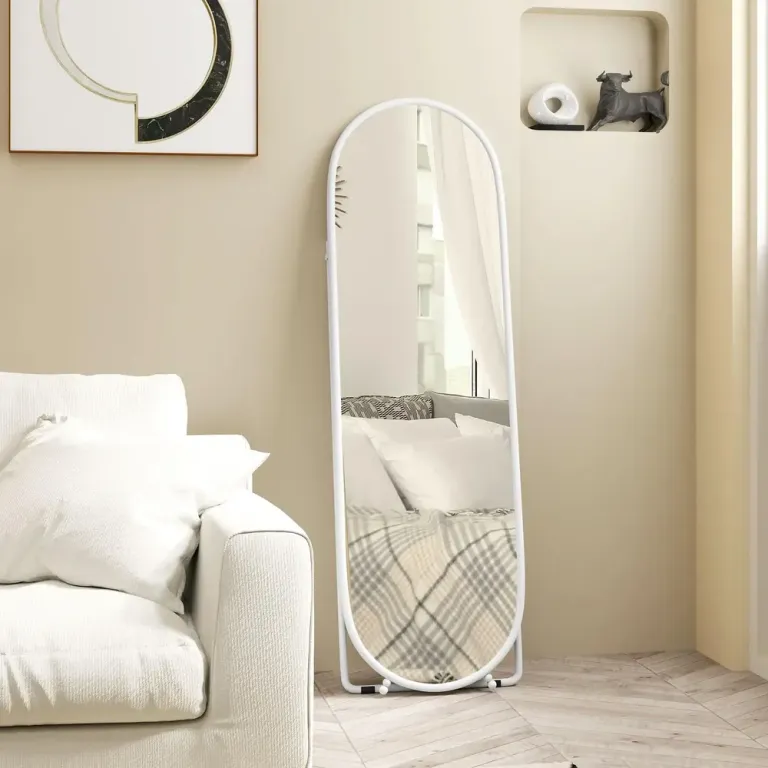 Helfigursspegel Oval Spegel Metallram Vit