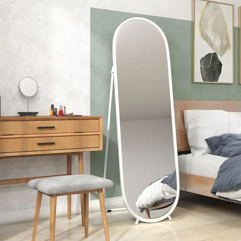 Helfigursspegel Oval Spegel Metallram Vit