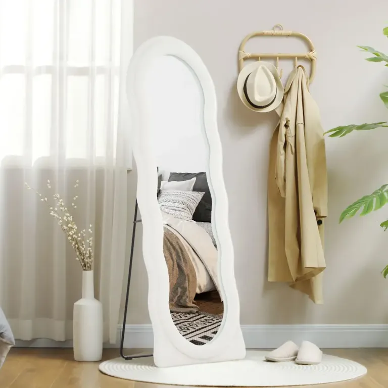 Helfigursspegel Vågformad Design Vit Ram