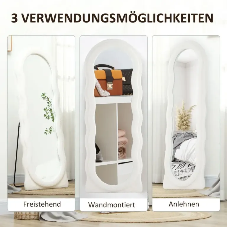 Helfigursspegel Vågformad Design Vit Ram