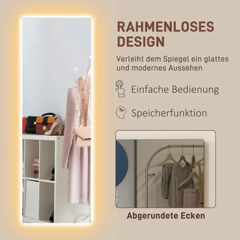 Helfigursspegel Vägghängd Spegel Ramlös Glas Dimbar Väggspegel