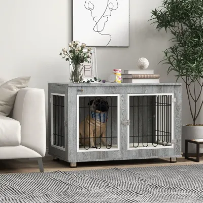 Hundbur Hundkoja Grå av Trä och Metall 90 x 58 x 65 cm