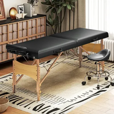 Höjdjusterbar Massagebänk Hopfällbar Massagesäng i Träram Justerbart