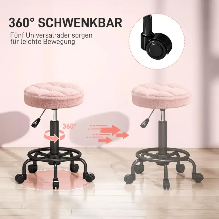 Höjdjusterbar Svängbar Rullpall 360° Vridbar 66 cm Kontor Snurrpall