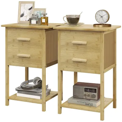 Sängbord Set 2 Scandi 2 Lådor 40 x 34 x 60 cm, Natur