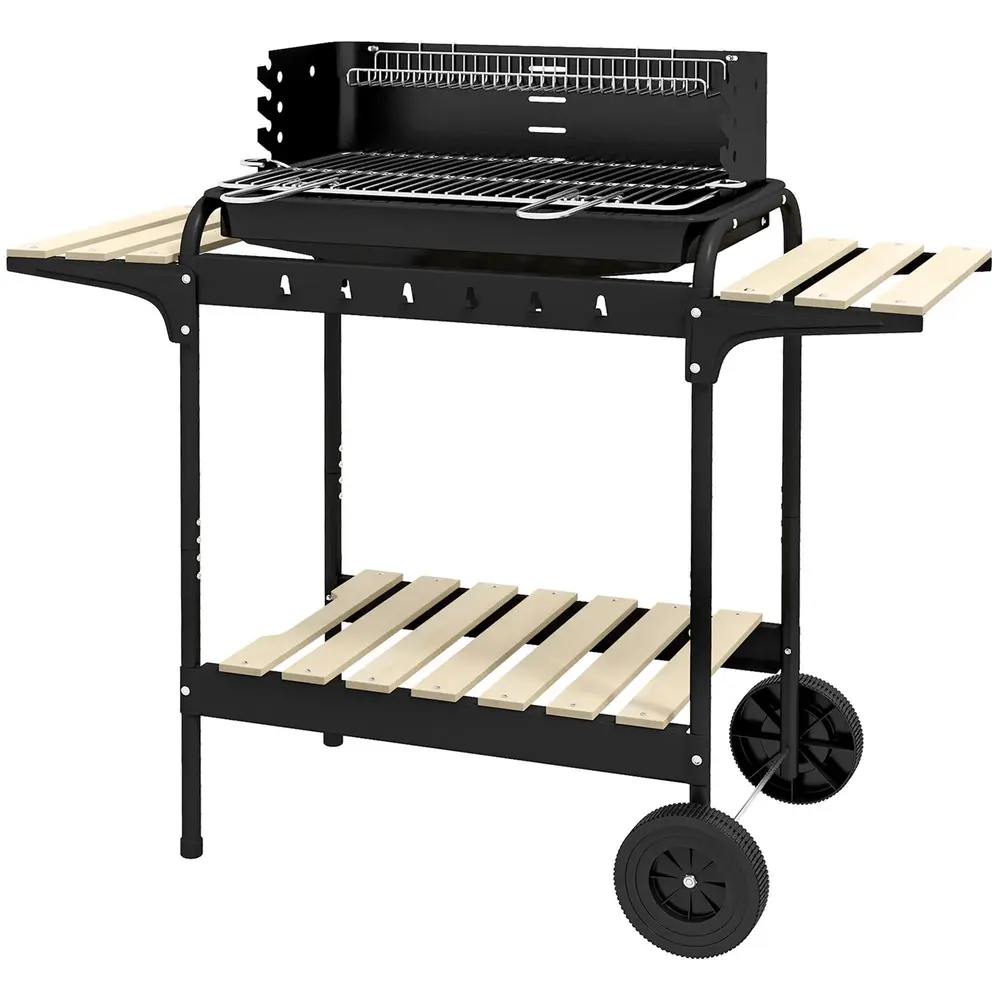 Kolgrill BBQ Rökare med Hjul Svart 103 x 47 x 95 Cm