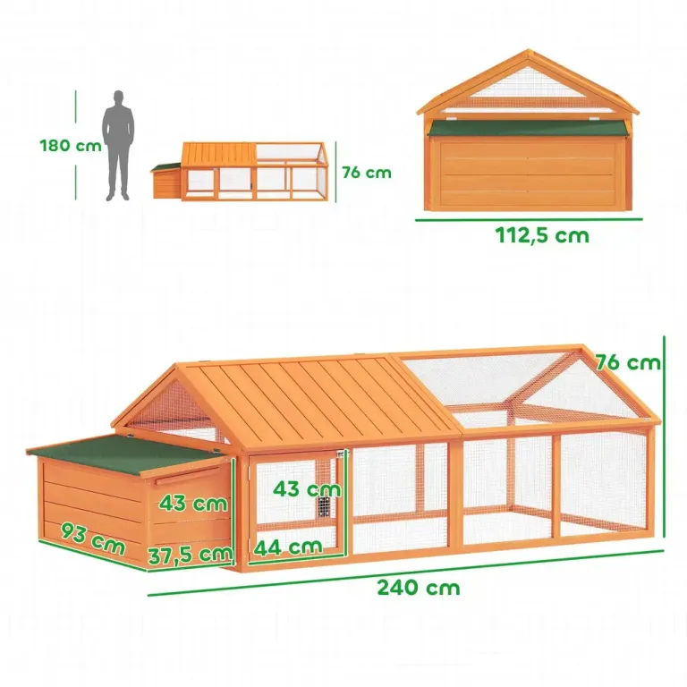 Hönshus med Utegård och Låsbar Dörr Frigående Hage Orange Tannträ