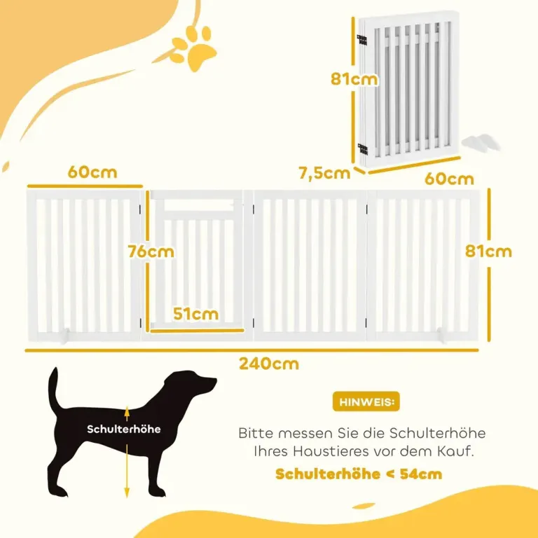 Hopfällbar Hundgrind i Trä 4 Paneler Vit Säkerhetsgrind Husdjur