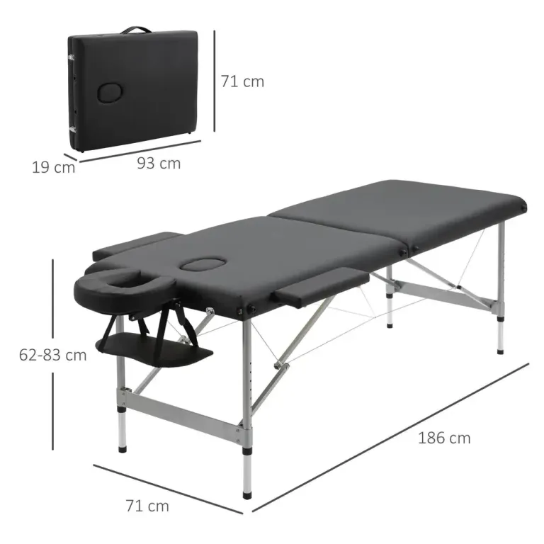 Hopfällbar Massagebänk 2-Zon Professionell Behandlingsbänk Läder