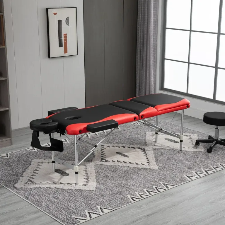 Hopfällbar Massagebänk i Aluminium, Röd Bärbar