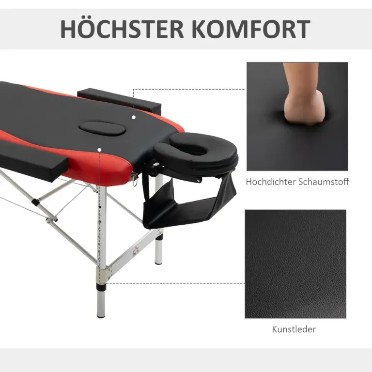 Hopfällbar Massagebänk i Aluminium, Röd Bärbar
