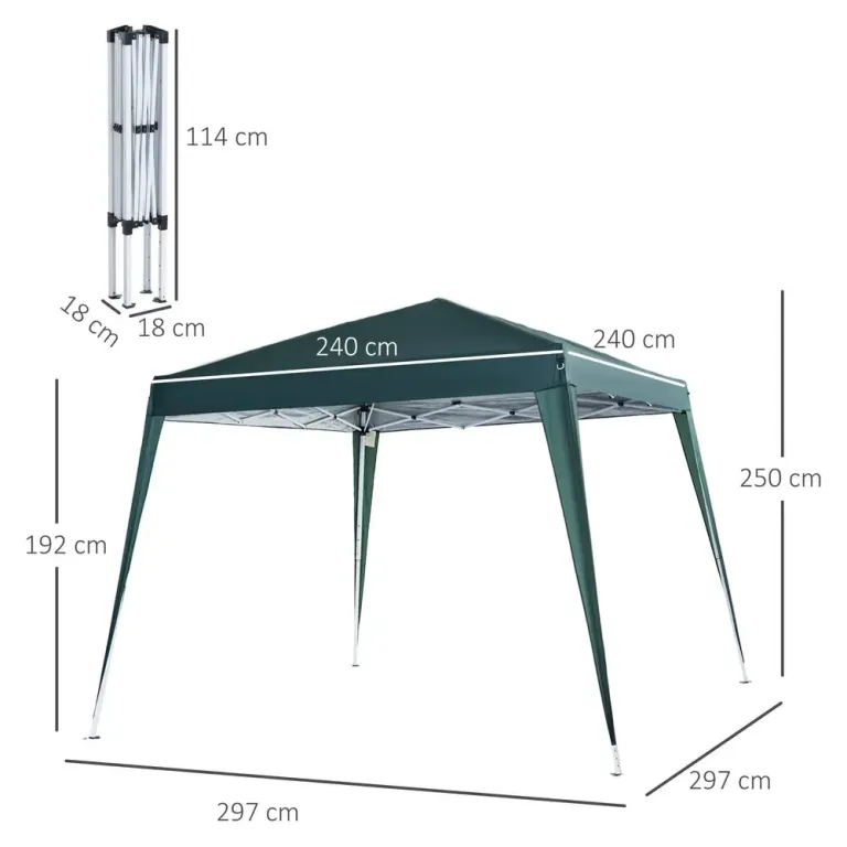 Hopfällbar Paviljong med UV-Skydd 2,4 x 2,4 m, Grön