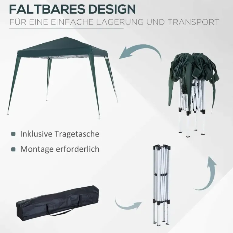 Hopfällbar Paviljong med UV-Skydd 2,4 x 2,4 m, Grön