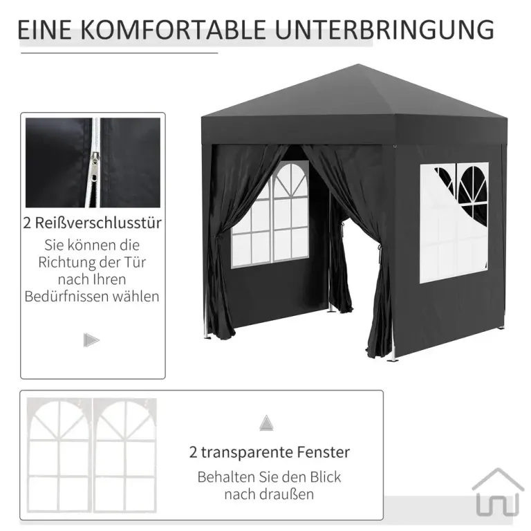 Hopfällbar Paviljong Trädgårdstält Svart av Stål 2 x 2 m